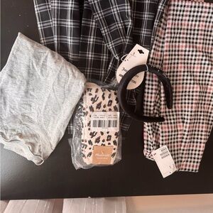 Plaid and Gray Clothing Set with Accessories